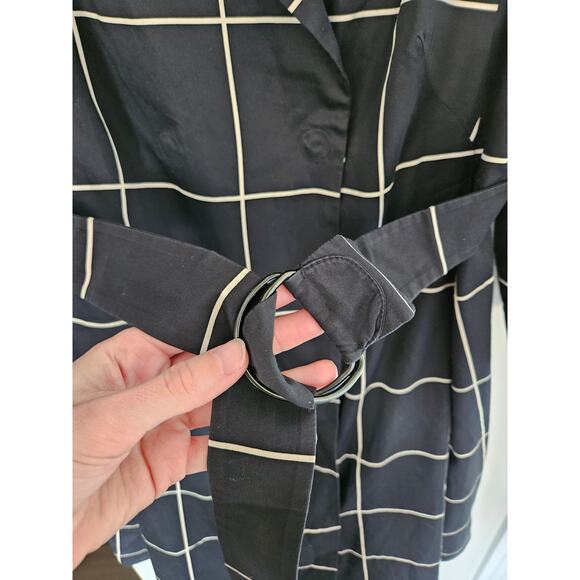 Akris Punto Black Big Grid Belted Trench Coat Size 14 - Picture 9 of 16